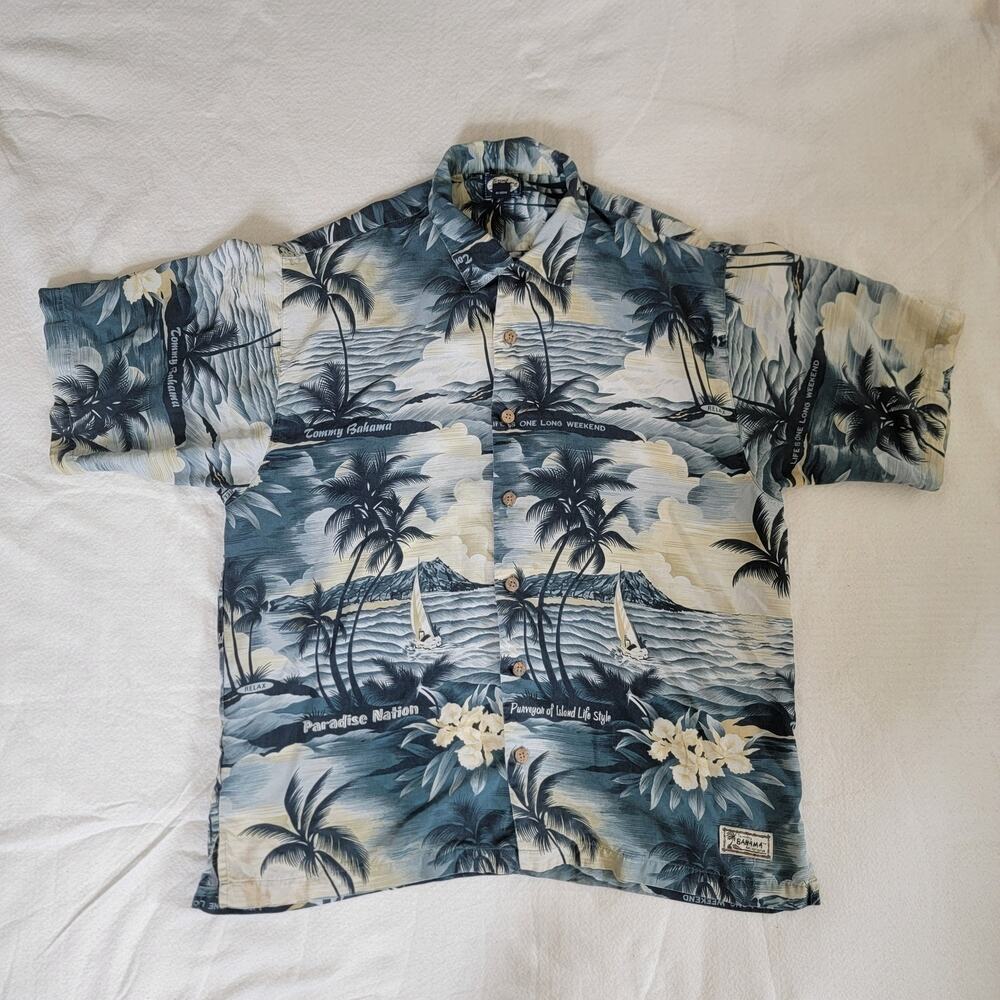 Tommy Bahama Tropical Print Paradise Nation Hawaiian‎ Button Up Shirt Large VTG